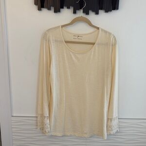 April Cornell Cream Long Sleeve Top with Lace Cuffs